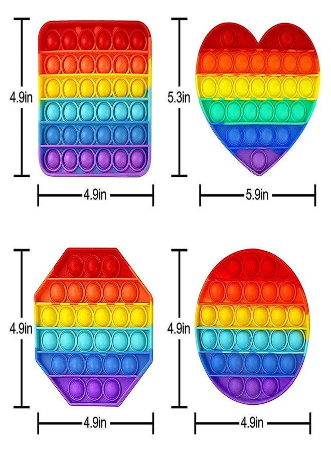 SELLMONK Rainbow Pop It Fidget Toy, Push Pop Bubble Sensory Toy for Kids and Adults, Popper Stress Reliever- 4 Shapes (Pack of 4) - Image 2